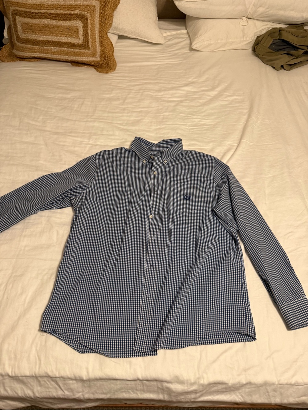 Chaps Men's Blue and White Gingham Button-Down Shirt